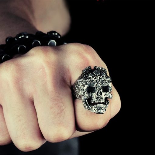 Black Death Knight Skull Ring Cool Mens Punk Fine Detail Stainless Steel Ring Gothic Biker Jewelry - Image 4