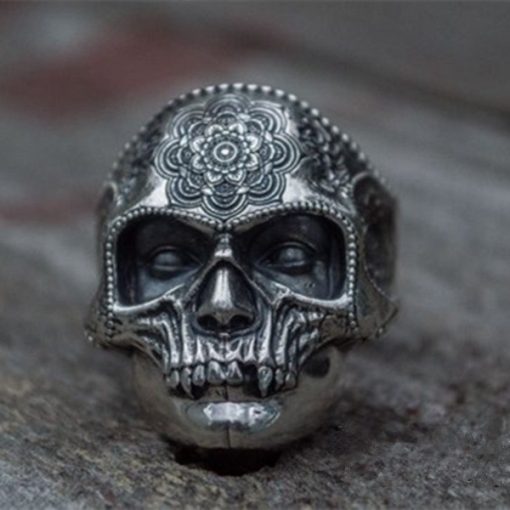 Goth Santa Muerte Ring Rose Crown Sugar Skull Stainless Steel Rings Womens Punk Biker Jewelry Unique Gift - Image 2