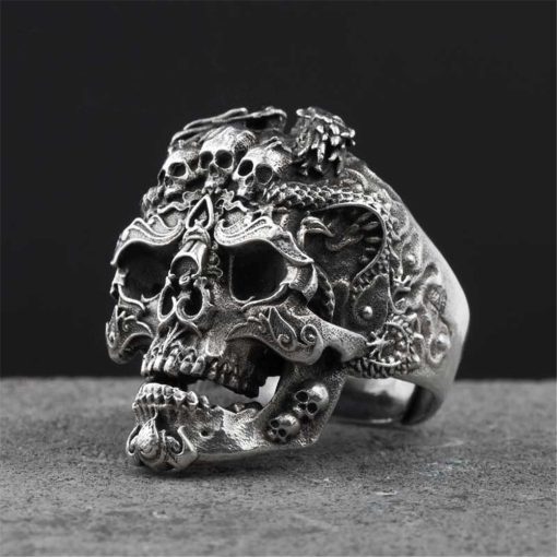 Black Death Knight Skull Ring Cool Mens Punk Fine Detail Stainless Steel Ring Gothic Biker Jewelry - Image 2