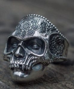 Goth Santa Muerte Ring Rose Crown Sugar Skull Stainless Steel Rings Womens Punk Biker Jewelry Unique Gift