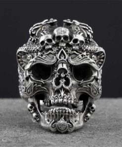 Black Death Knight Skull Ring Cool Mens Punk Fine Detail Stainless Steel Ring Gothic Biker Jewelry