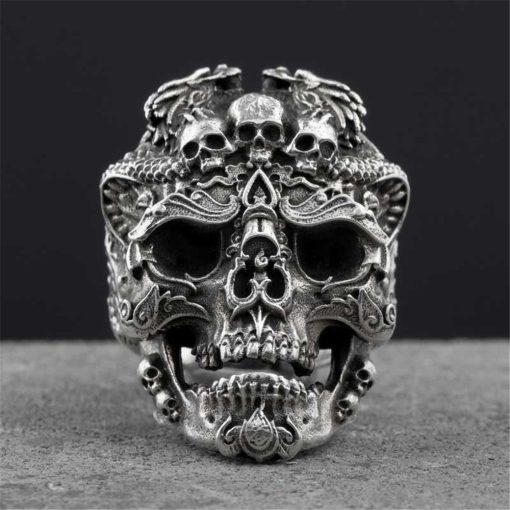 Black Death Knight Skull Ring Cool Mens Punk Fine Detail Stainless Steel Ring Gothic Biker Jewelry