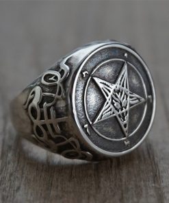 EYHIMD Occult Stainless Steel Sigil of Baphomet Ring Gothic Witch Church of Satan Cross Rings Satanic Lucifer Jewelry