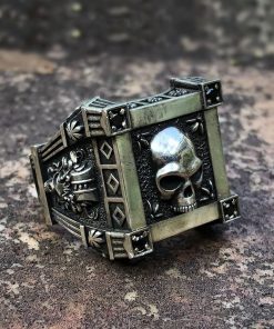 EYHIMD Gothic Skull Flower Black Zircon Crystal Stainless Steel Signet Ring Fashion Mens and Woman Punk Biker Jewelry