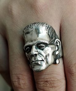 EYHIMD Science Fiction Victor Frankenstein Rings Punk Horror Scientist Stainless Steel Skull Ring Men's Biker Jewelry