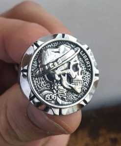 EYHIMD Hobo Nickel Brave Skull Rings Mens Mexican Indian Biker Style Coin Stainless Steel Ring Gift for Him