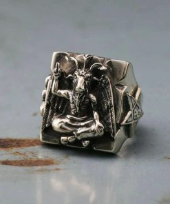 EYHIMD Gothic Baphomet Ring Stainless Steel Ring Seal of Satan Pentagram Sigil Illuminati Rings Jewelry Gifts for him