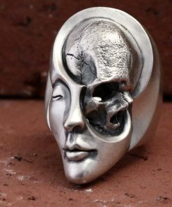 EYHIMD Unique Design Human Duality Hide Yin and Yang Skull Rings Men's Punk Goth Stainless Steel Biker Ring Women Jewelry