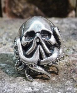 EYHIMD Goth Octopus Skull Ring Punk 316L Stainless Steel Seaman Rings Men Biker Jewelry Gift for Sailor