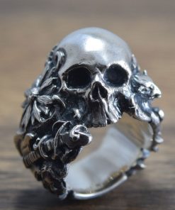 EYHIMD Gothic Music Guitar Flower Skull Ring Gargoyle Stainless Steel Biker Rings Punk Jewelry Unique Gift