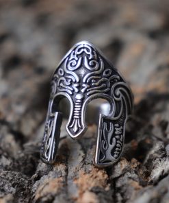 Man Viking Warrior Helmet Ring Scandinavian Pagan Norse Rune Stainless Steel Rings Totem Amulet Jewelry