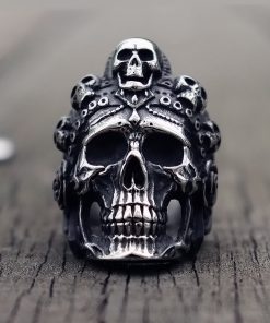 Cool Santa Muerte Death Skull Ring Unique Mens Stainless Steel Rings Punk Rock Biker Jewelry Gift for Him