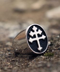 EYHIMD Classic Cross of Lorraine Signet Rings Mens Stainless Steel Biker Ring Biker Fashion Jewelry