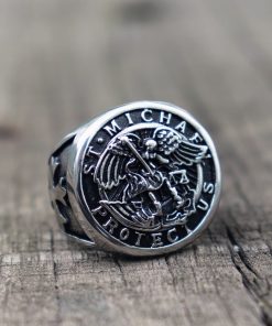 Save and Protect Archangel Biker Rings Mens Knigts Templar Stainless Steel Ring Guardian Angel Jewelry