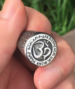 Silver Color Om Aum Yoga Buddhist Meditation 316L Stainless Steel Amulet Ring Mens Talisman Jewelry