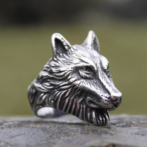 Silver Color 316L Stainless Steel Wild Wolf Biker Rings Mens Fashion Animal Jewelry Gift for Him
