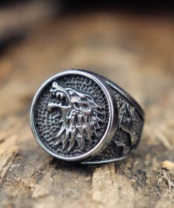 EYHIMD House Stark Direwolf Stainless Steel Ring Game of Throness Stark Ring Mens Vikings Jewelry