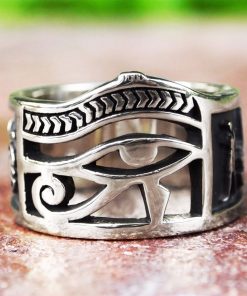 Vintage Men Women Silver Color Egyptian Eye of Horus Ankh Cross Symbolic Rings Egypt Amulet Jewelry Gift