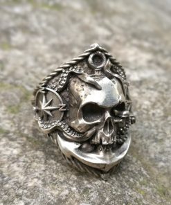 EYHIMD Pirate Anchor Compass Biker Rings Men's Gothic Skull Stainless Steel Ring Punk Rock Jewelry