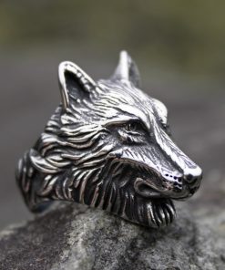 Silver Color 316L Stainless Steel Wild Wolf Biker Rings Mens Fashion Animal Jewelry Gift for Him