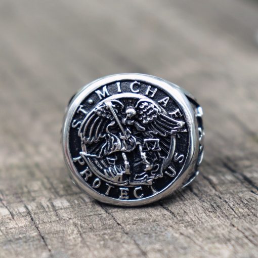 Save and Protect Archangel Biker Rings Mens Knigts Templar Stainless Steel Ring Guardian Angel Jewelry