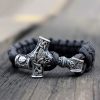 Mens Viking Mjolnir Leather Bracelet Thor hammer Wristband Norse Mythology Runes Amulet Jewelry