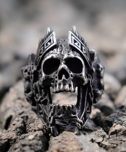 EYHIMD Unique Gods of War Ares Skull Rings Punk Rock Warrior 316L Stainless Steel Ring Mens Biker Jewelry
