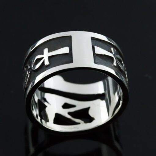 Vintage Men Women Silver Color Egyptian Eye of Horus Ankh Cross Symbolic Rings Egypt Amulet Jewelry Gift