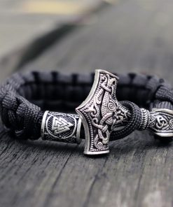 Mens Viking Mjolnir Leather Bracelet Thor hammer Wristband Norse Mythology Runes Amulet Jewelry