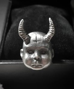 EYHIMD Gothic Horned Demon Baby Ring Pagan Cross Satanic Devil Stainless Steel Biker Rings Punk Jewelry
