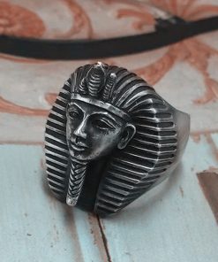 EYHIMD Vintage Egypt Tutankhamun Ring Men's Ancient Pharaoh Stainless Steel Biker Rings Egyptian Jewelry