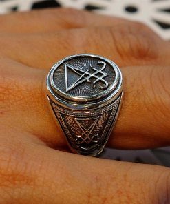 EYHIMD Sigil of Lucifer Stainless Steel Signet Ring Seal of Satan Biker Rings Gothic Occult Unisex Jewelry