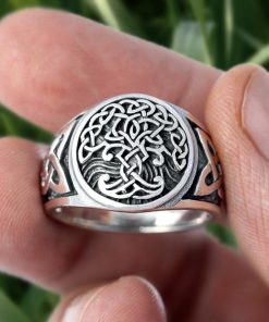 EYHIMD Viking Tree of Life Yggdrasil Celtics Knotwork Ring Men's Stainless Steel Norse Amulet Jewellery