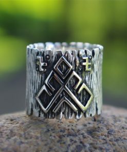 EYHIMD Amulet Rozhanitsa Rune Wide Bands Magic Pagan 316L Stainless Steel Ring Talisman Jewelry