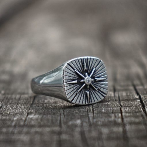 EYHIMD Polaris Star Signet Ring Minimalist Cz Stainless Steel Men Rings Simple Mens Jewelry