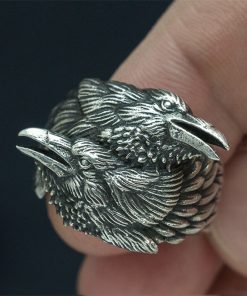 EYHIMD Viking Men Two Entwined Ravens Ring Norse Mythology Silver Color Odin Crow Stainless Steel Rings Nordic Amulet Jewelry