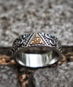 EYHIMD Men's Masonics Wedding Band Eye of Providence Symbol Stainless Steel Ring Freemasonry Jewelry