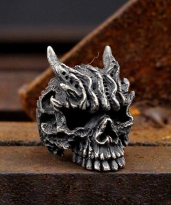 EYHIMD Men's Heavy Metal Gothic Black Asura Skull Stainless Steel Rings Goth Biker Jewelry Gift
