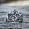 EYHIMD Men Freemason Ring Stainless Steel Masonic Symbol Rings Freemasonry Knights Templar Jewelry