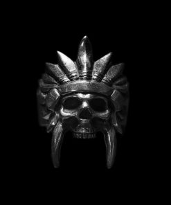 Mens Silver Color 316L Stainless Steel African Tribal Chief Chieftain Skull Rings Punk Biker Party Fashion Jewelry