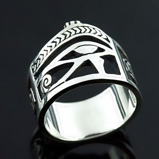 Vintage Men Women Silver Color Egyptian Eye of Horus Ankh Cross Symbolic Rings Egypt Amulet Jewelry Gift