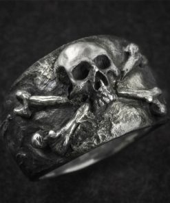 EYHIMD Vintage Crossbones Pirate Skull Ring Mens Silver Color Biker Stainless Steel Rings