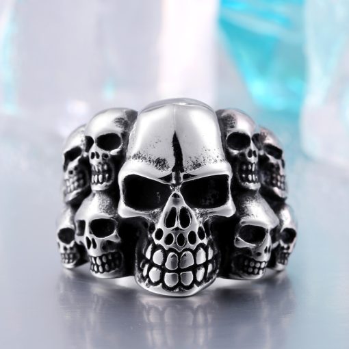 Demon Skull Ring Devil Biker Rings Men's Punk Goth Jewelry - Image 2